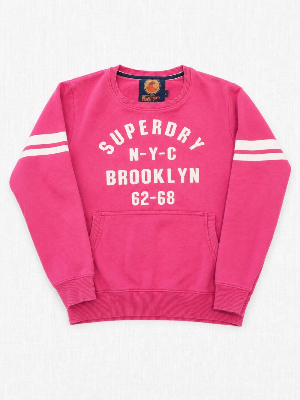 Superdry Pink 'Brooklyn' Crewneck Sweater with White Stripes